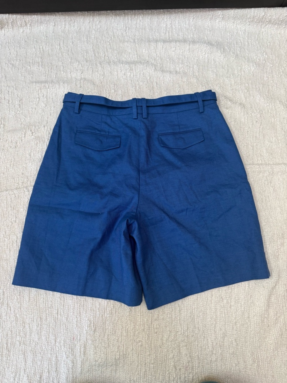$128 J.CREW High Waisted Belted Linen Blend Pleated Shorts Blue Size 12 NWT - Picture 8 of 10